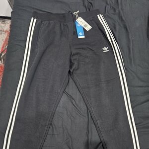 Adidas Black Joggers with White Stripes